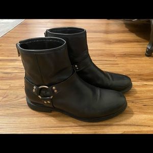 Black genuine leather ankle boots.